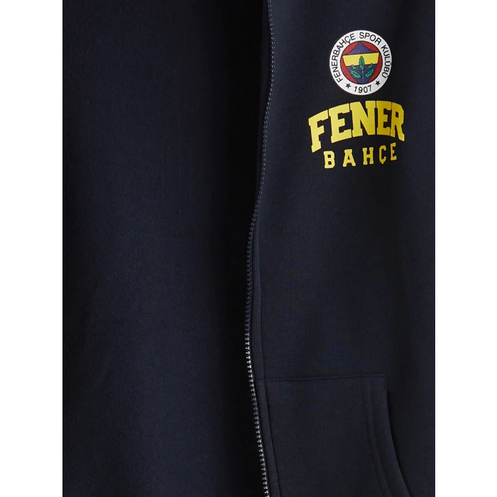 LCW Kids Lacivert Kapüşonlu Baskılı Erkek Çocuk Fermuarlı Sweatshirt