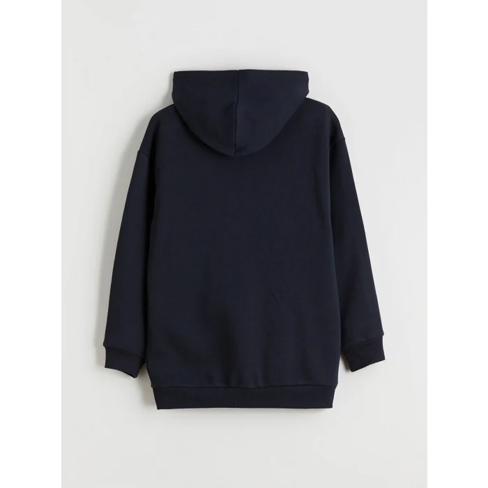 LCW Kids Lacivert Kapüşonlu Baskılı Erkek Çocuk Fermuarlı Sweatshirt