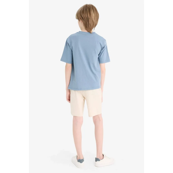 Defacto E4690 İndigo Erkek Çocuk 2li Takım Baskılı Kısa Kollu Tişört Şort