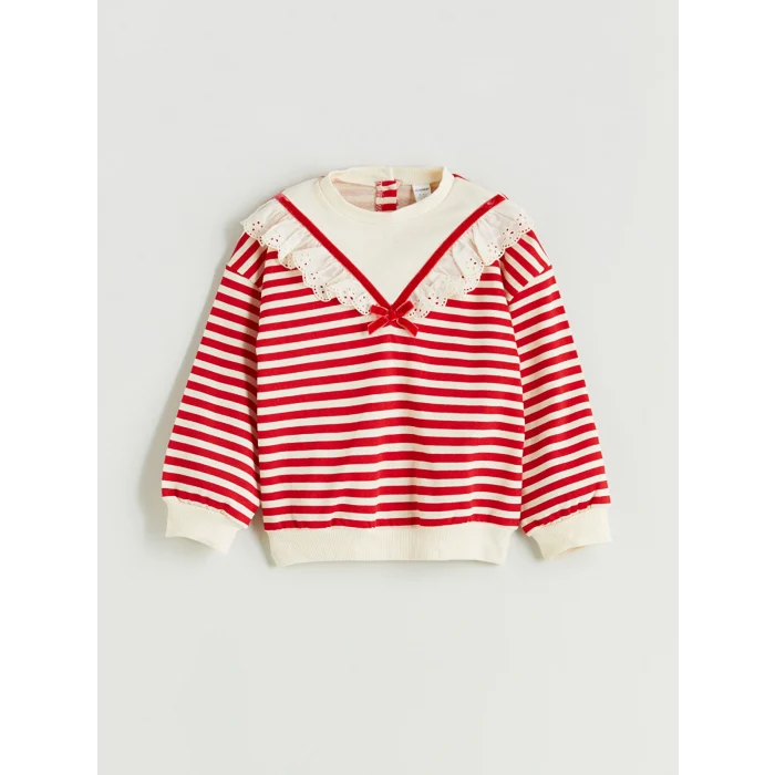 LCW Kids Kırmızı Bisiklet Yaka Çizgili Kız Çocuk Sweatshirt ve Tayt 2li Takım