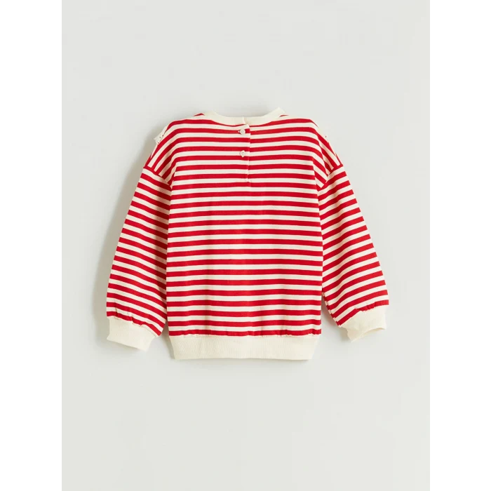 LCW Kids Kırmızı Bisiklet Yaka Çizgili Kız Çocuk Sweatshirt ve Tayt 2li Takım