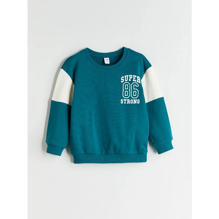 LCW Kids Yeşil Bisiklet Yaka Baskılı Erkek Çocuk Sweatshirt