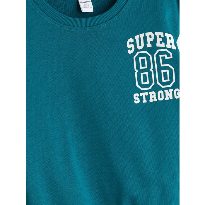 LCW Kids Yeşil Bisiklet Yaka Baskılı Erkek Çocuk Sweatshirt