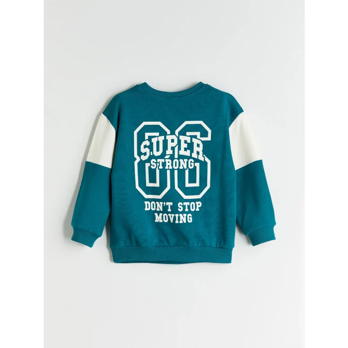 LCW Kids Yeşil Bisiklet Yaka Baskılı Erkek Çocuk Sweatshirt