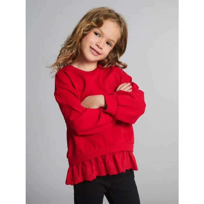 LCW Kids Kırmızı Fisto Detaylı Kız Çocuk Sweatshirt
