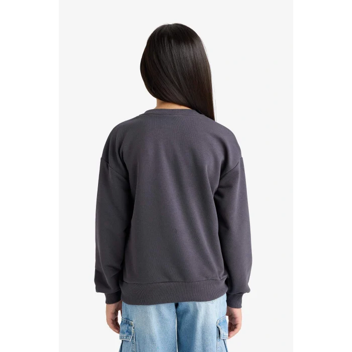 Defacto F3410A8AR31 Antrasit Kız Çocuk Disney Lilo & Stitch Relax Fit Bisiklet Yaka Sweatshirt