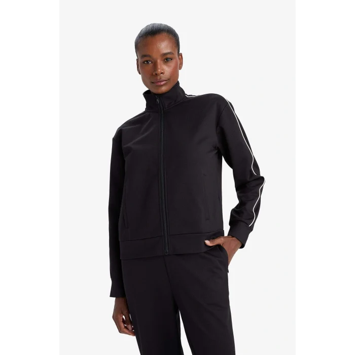 Defacto F3844AXBK81 Siyah DeFactoFit Standart Fit Dik Yaka İçi Yumuşak Tüylü Fermuarlı Hırka