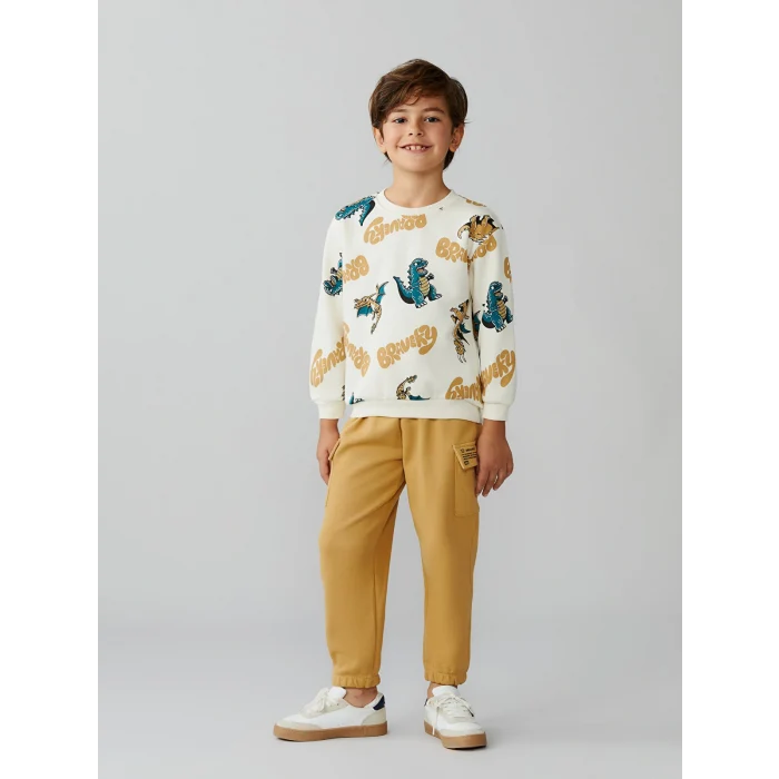 LCW Kids Bej Baskılı Erkek Çocuk Sweatshirt