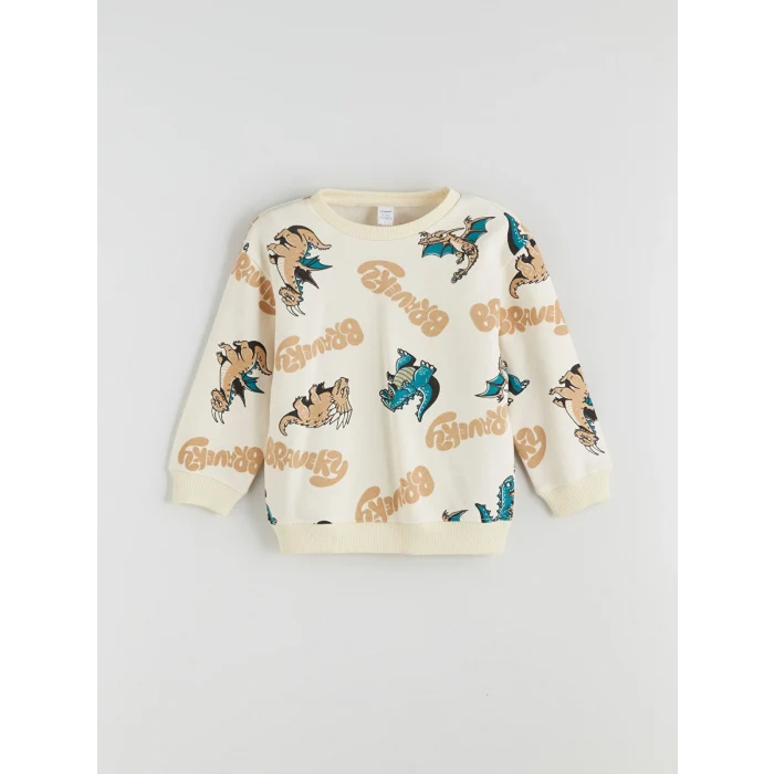 LCW Kids Bej Baskılı Erkek Çocuk Sweatshirt