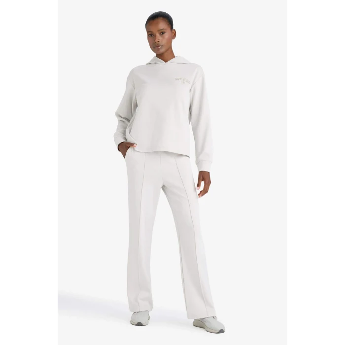 Defacto F1691AXBG721 Bej DeFactoFit Standart Fit Kapüşonlu Baskılı Skuba Dalgıç Kumaş Sporcu Sweatshirt