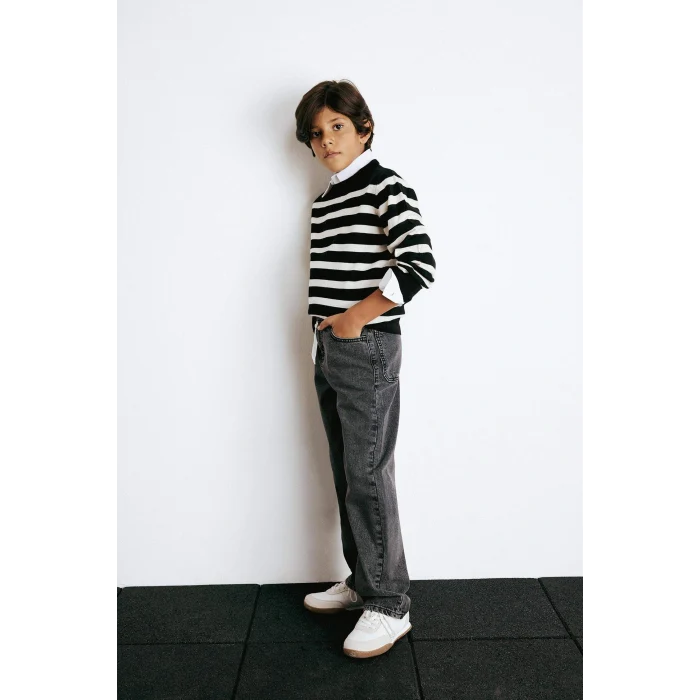 Defacto F0453A8NM40 Siyah Erkek Çocuk Wide Leg Düz Paça Jean Pantolon