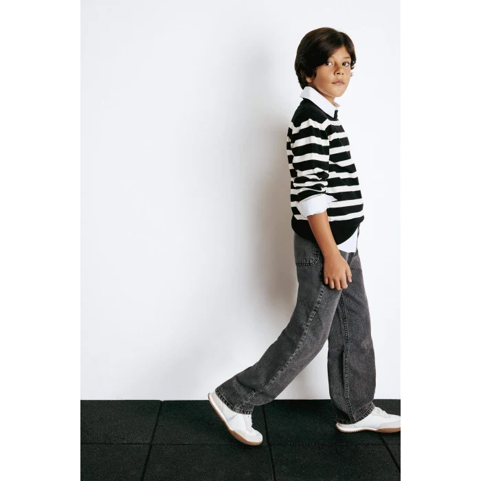 Defacto F0453A8NM40 Siyah Erkek Çocuk Wide Leg Düz Paça Jean Pantolon