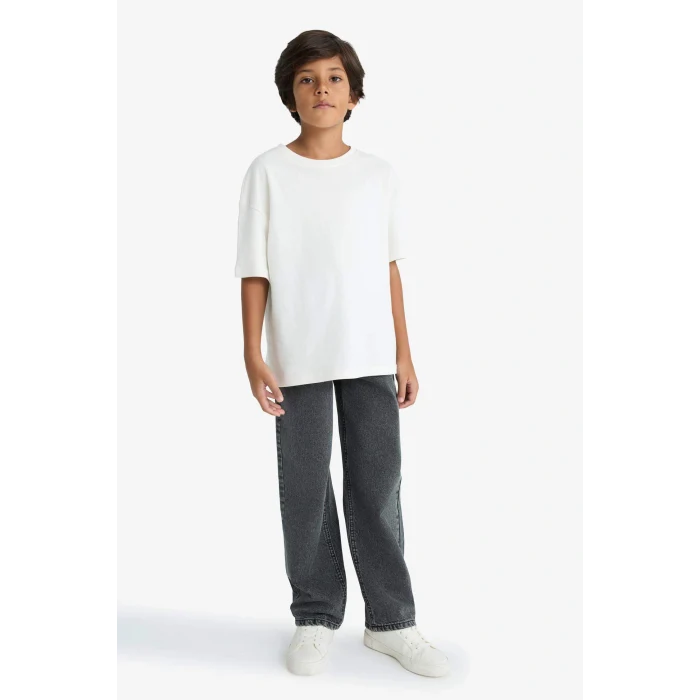 Defacto F0453A8NM40 Siyah Erkek Çocuk Wide Leg Düz Paça Jean Pantolon