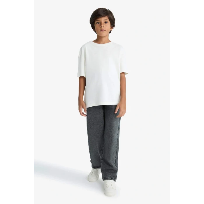 Defacto F0453A8NM40 Siyah Erkek Çocuk Wide Leg Düz Paça Jean Pantolon