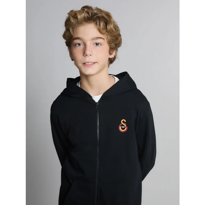 LCW Kids Siyah Kapüşonlu Galatasaray Baskılı Erkek Çocuk Eşofman Takım