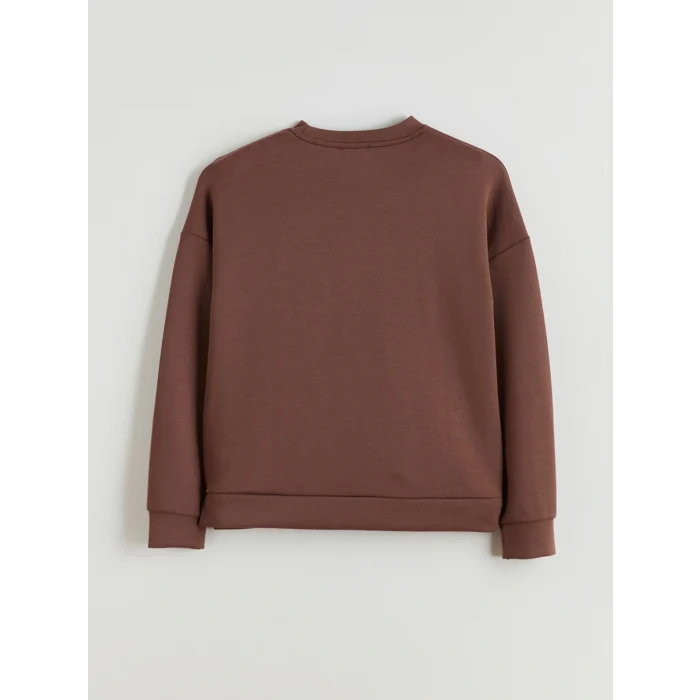 LCW Vision Kahverengi Bisiklet Yaka Oversize Kadın Sweatshirt