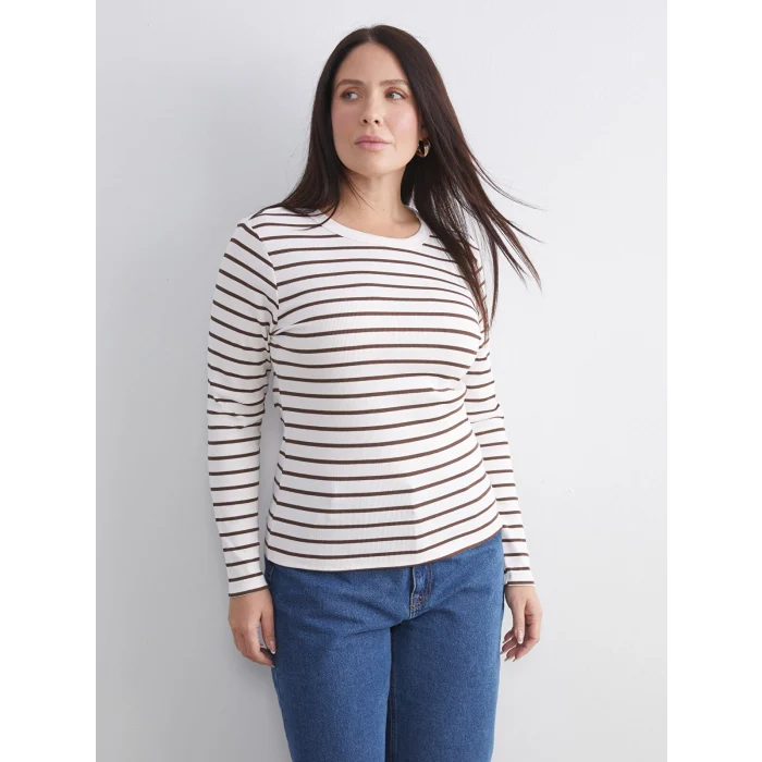 LCWAIKIKI Classic Kahverengi Bisiklet Yaka Çizgili Kadın Body