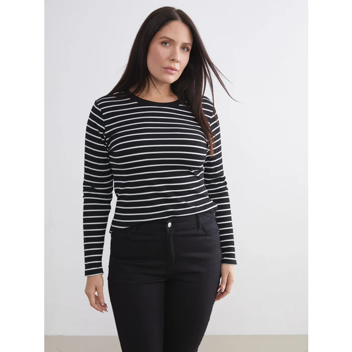 LCWAIKIKI Classic Siyah Bisiklet Yaka Çizgili Kadın Body