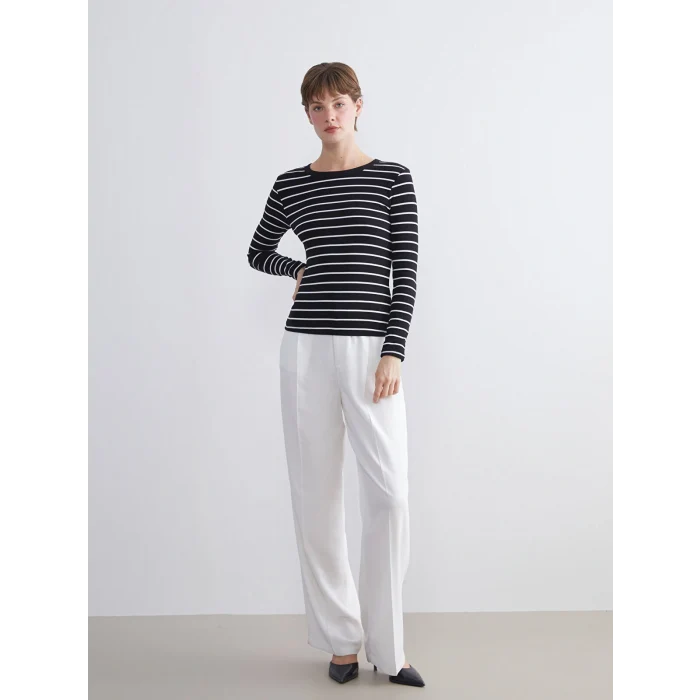 LCWAIKIKI Classic Siyah Bisiklet Yaka Çizgili Kadın Body