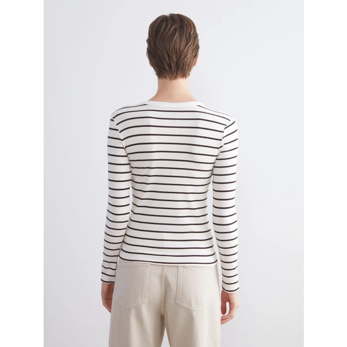 LCWAIKIKI Classic Kahverengi Bisiklet Yaka Çizgili Kadın Body