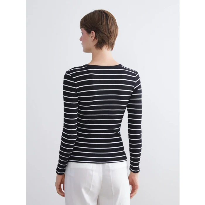 LCWAIKIKI Classic Siyah Bisiklet Yaka Çizgili Kadın Body