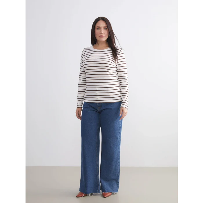 LCWAIKIKI Classic Kahverengi Bisiklet Yaka Çizgili Kadın Body