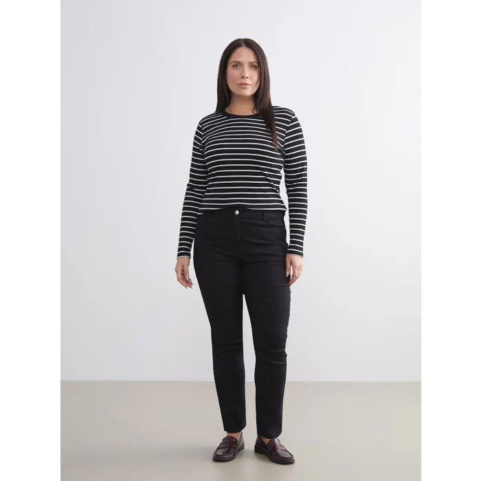 LCWAIKIKI Classic Siyah Bisiklet Yaka Çizgili Kadın Body