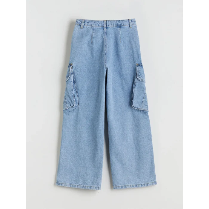 LCW Kids İndigo Beli Ayarlanabilir Lastikli Kız Çocuk Kargo Jean Pantolon