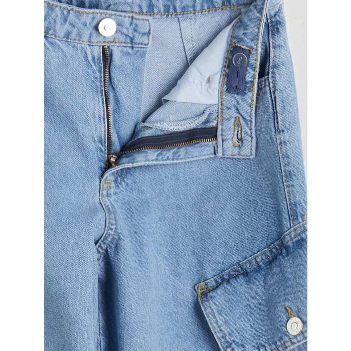 LCW Kids İndigo Beli Ayarlanabilir Lastikli Kız Çocuk Kargo Jean Pantolon