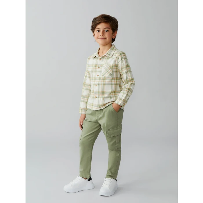 LCW Kids Yeşil Beli Lastikli Erkek Çocuk Kargo Pantolon