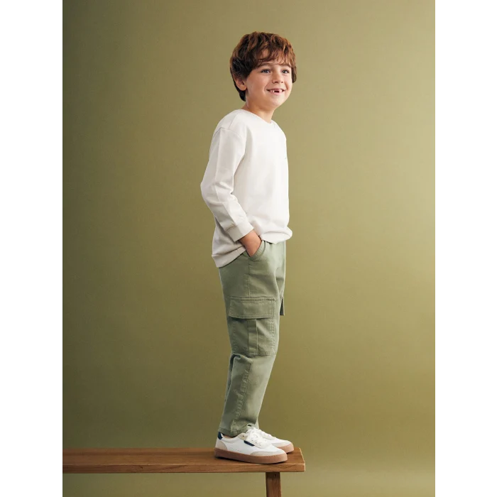 LCW Kids Yeşil Beli Lastikli Erkek Çocuk Kargo Pantolon