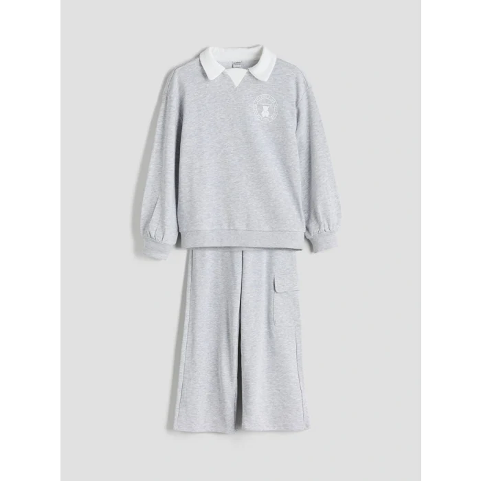 LCW Kids Gri Gömlek Yaka Kız Çocuk Eşofman Takım