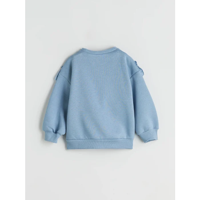 LCW Kids Mavi Bisiklet Yaka Fırfırlı Kız Çocuk Sweatshirt