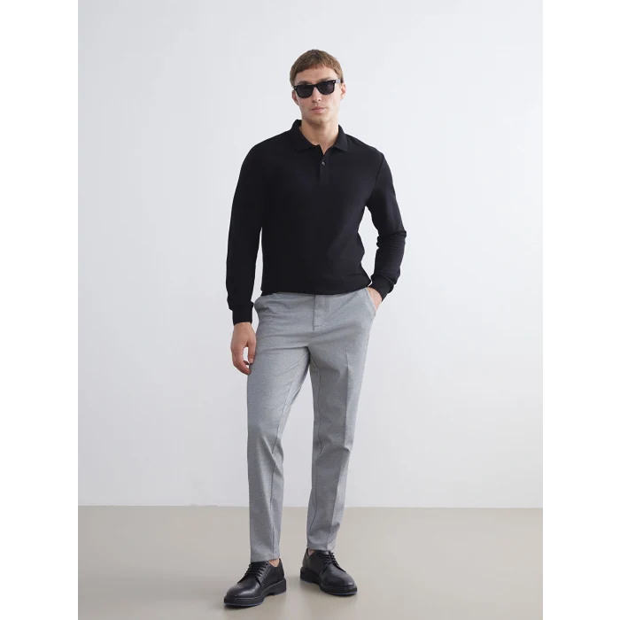 LCWAIKIKI Basic Siyah Polo Yaka Uzun Kollu Pike Erkek Tişört