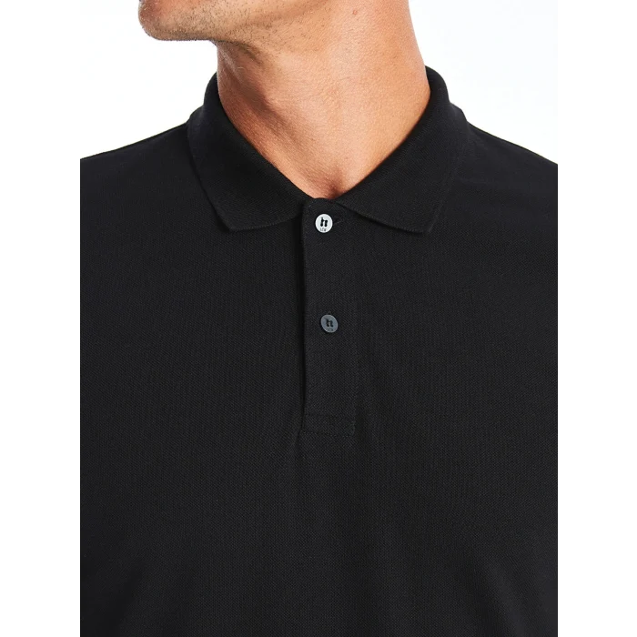 LCWAIKIKI Basic Siyah Polo Yaka Uzun Kollu Pike Erkek Tişört