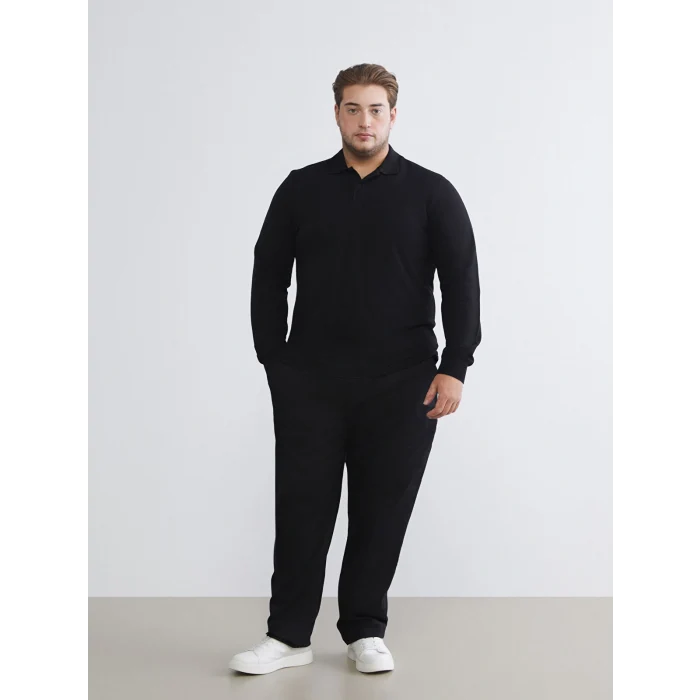 LCWAIKIKI Basic Siyah Polo Yaka Uzun Kollu Pike Erkek Tişört