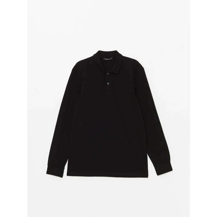 LCWAIKIKI Basic Siyah Polo Yaka Uzun Kollu Pike Erkek Tişört