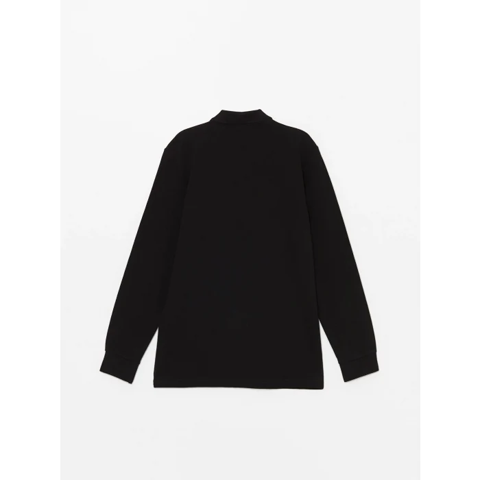 LCWAIKIKI Basic Siyah Polo Yaka Uzun Kollu Pike Erkek Tişört