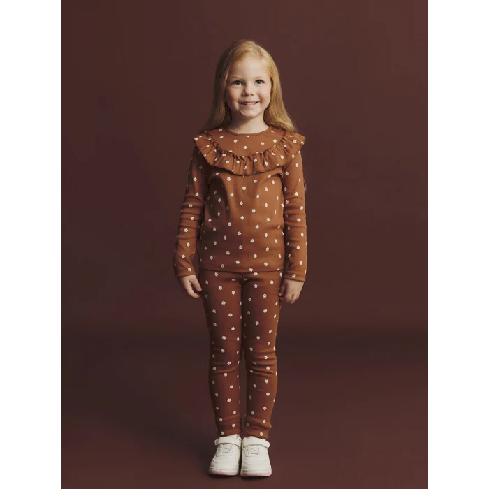 LCW Kids Kahverengi Bisiklet Yaka Çiçekli Kız Çocuk Tişört