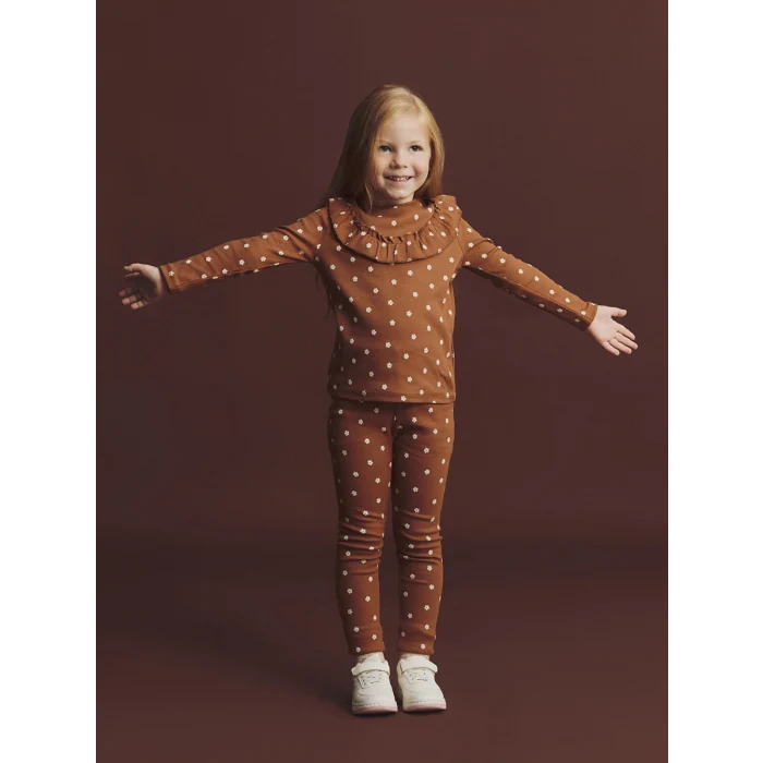 LCW Kids Kahverengi Beli Lastikli Çiçekli Kız Çocuk Tayt