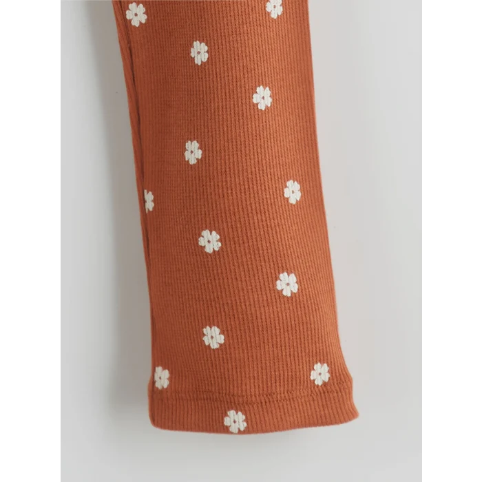 LCW Kids Kahverengi Beli Lastikli Çiçekli Kız Çocuk Tayt