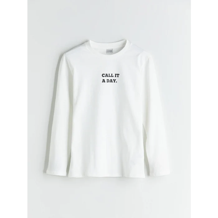 LCW Kids Ekru Bisiklet Yaka Erkek Çocuk Tişört