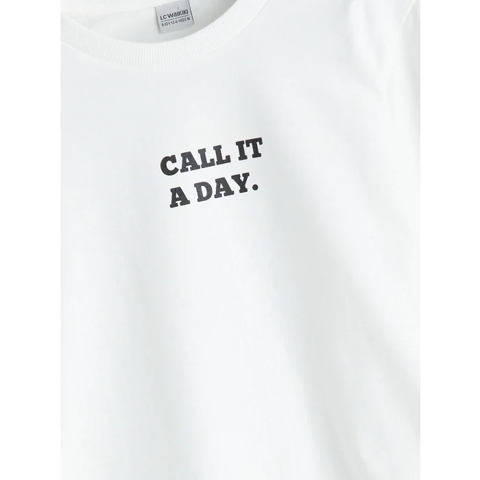 LCW Kids Ekru Bisiklet Yaka Erkek Çocuk Tişört