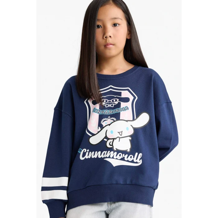 Defacto F3412A8NV241 Lacivert Kız Çocuk Hello Kitty Oversize Geniş Kalıp Bisiklet Yaka Sweatshirt