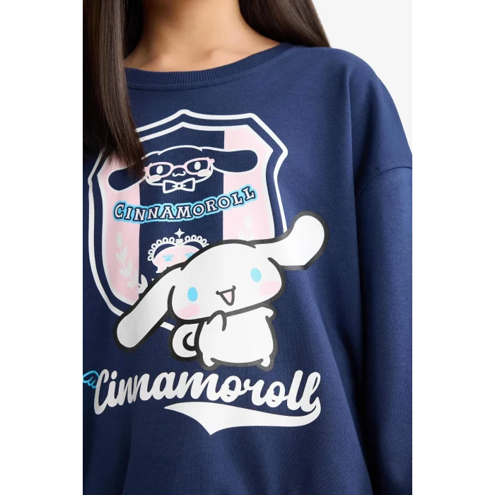 Defacto F3412A8NV241 Lacivert Kız Çocuk Hello Kitty Oversize Geniş Kalıp Bisiklet Yaka Sweatshirt