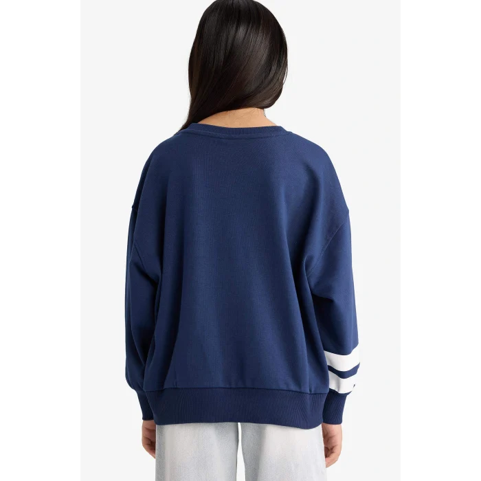 Defacto F3412A8NV241 Lacivert Kız Çocuk Hello Kitty Oversize Geniş Kalıp Bisiklet Yaka Sweatshirt