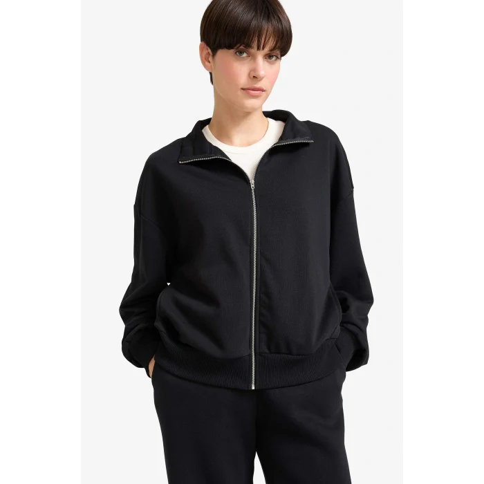 Defacto F7107AXBK81 Siyah Regular Fit Basic Düz Fermuarlı Hırka