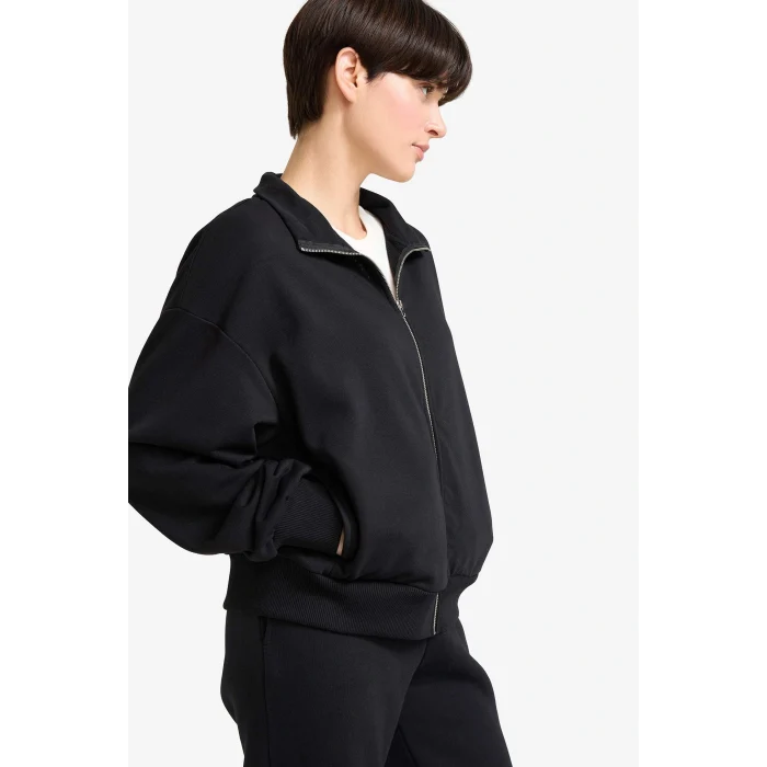 Defacto F7107AXBK81 Siyah Regular Fit Basic Düz Fermuarlı Hırka