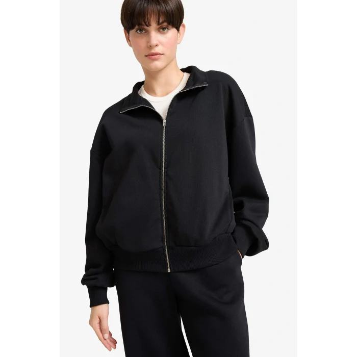 Defacto F7107AXBK81 Siyah Regular Fit Basic Düz Fermuarlı Hırka