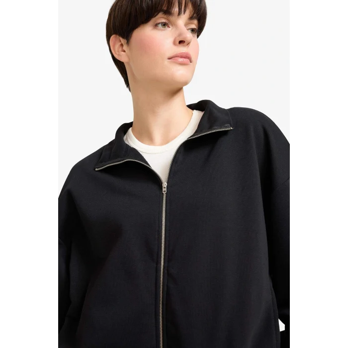 Defacto F7107AXBK81 Siyah Regular Fit Basic Düz Fermuarlı Hırka